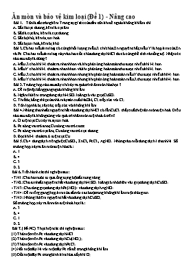 Đề ôn Ăn mòn và bảo vệ kim loại - Đề 1 (Nâng cao)